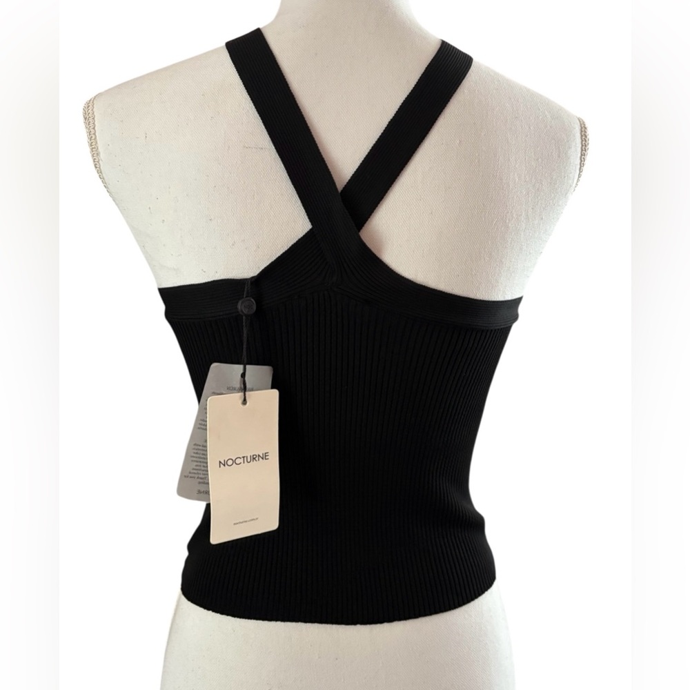 Black Ribbed Cross-Strap Tank Top - Picture 3 of 7